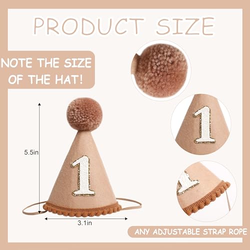 KOJIN 1st Birthday Hat for Baby Girl/Boy - First Birthday Decorations, Cake Smash Photo Prop - color: Khaki