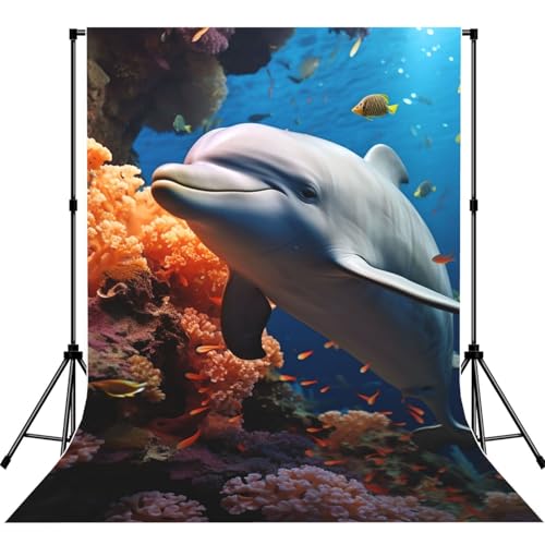 Dolphin On Coral Backdrop Background for Photography 5x7ft Photobooth Professional Photo Backdrop Curtains Video Photography Studio Photo Backgrounds Banner Booth Background Screen Parties - color: Dolphin On Coral