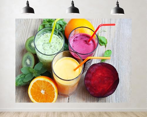 Trykid 17x10ft Fresh Fruit Juice Backdrop Colorful Smoothie Healthy Drink Photography Background Food Themed Shoot Party Decoration Tapestry Photo Booth Prop Fabric - size: 17x10ft