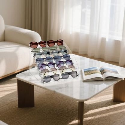 2 Pack 7 Tier Sunglass Organizer Stand, Versatile Acrylic Sunglass Holder Display Stand Sunglass Storage Tray for Highlighting Glasses Makeup Nail Polish Graded Cards - color: Clear-7 Tier-1