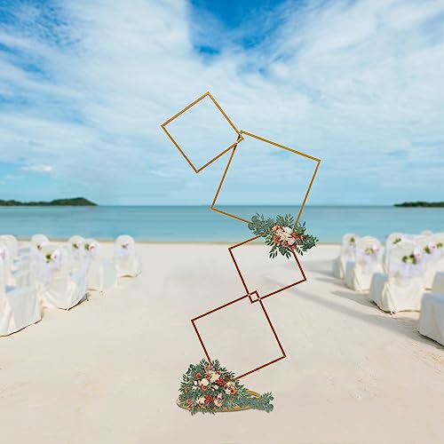 6.27FT Gold 4 Square Hoop Backdrop Stand, 4-Tier Detachable Wedding Metal Flower Arch Kit Frame for Photo Booth Background, Flower Display Background Decoration for Birthday Party (Square) - style: Square