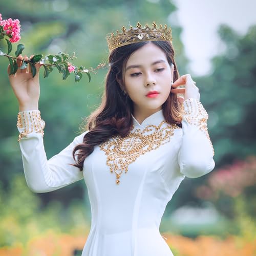 LOGOFUN Antique King Crowns Vinatge Royal Style Headband Photo Props with Rhinestones for Adult Birthday Celebrations Prom Events - Golden