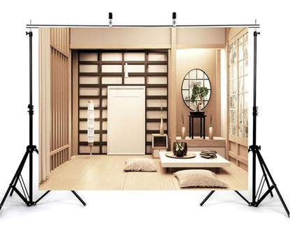4x4ft Japanese Style Empty Room Backdrop Blank Frame Bonsai Display Photography Background for Studio Shoot and Traditional Home Decorations Tapestry Photo Booth Props - size: 4x4ft