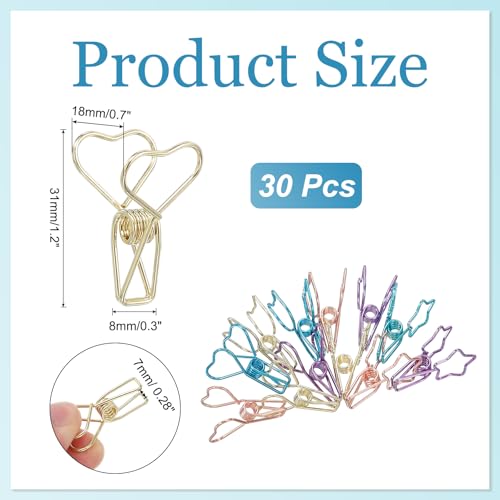 PATIKIL 30Pcs Paper Office Binder Clip, 1.2" Small Metal Wire Hollow Out Paper Clamps Heart Design Long Tail Binder Clips for Photo Clothes Hanging Office Home Food Package, Gold - color: Gold