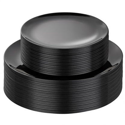 PULOTE 60 PCS Black Plastic Plates - Include 30 Dinner and 30 Dessert Plates, Black Disposable for Party,Birthday & Graduation - color: Black, size: 60 PCS