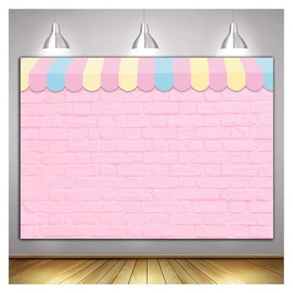 Pink Brick Wall Ice Cream Parlor Photography Background Princess Girl Kids Baby Girl Birthday Party Backdrops Dessert Cake Table Decor Props Supplies (8x6 FT) - size: 8x6 FT