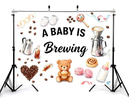 6x4ft A Baby is Brewing Backdrop Sweet Croissant Coffee Beans Cute Bear Baking Theme Feeding Bottle Newborn Cake Smash Brown Baby Shower Decorations Photography Background Photo Studio Props - size: 6x4ft