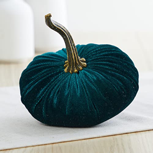 Your Heart's Content Set of 4 Small Velvet Pumpkins, Handmade Mantle Decor, Autumn Pumpkin Arrangements, Thanksgiving Centerpiece, Rustic Fall Wedding Centerpiece (Harvest, Gold, Emerald, Brown) - color: Harvest, Gold, Emerald, Brown