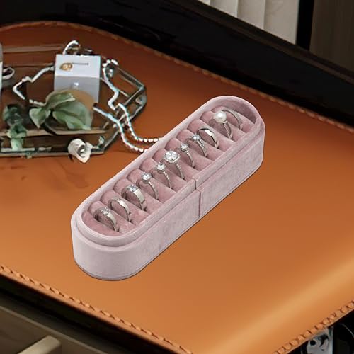 Velvet Small Multiple Ring Box Portable Organizer Display Storage Travel Case Jewelry Earring Holder for Wedding Birthday Christmas Day (Pink) - color: Pink