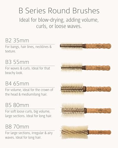 Ibiza Hair B8 Large Round Brush | 70mm Barrel for Volume & Smooth Finish | Blonde Boar Bristles Add Shine | Ideal for Fine or Curly Hair - size: B8, 70mm