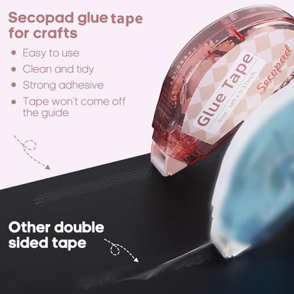 Secopad Scrapbook Tape, 0.3IN x 39FT Double Sided Tape Roller for Crafts, Adhesive Glue Runner Scrapbooking Supplies Journaling School Office Supplies for Kids and Adults, 4 Pack