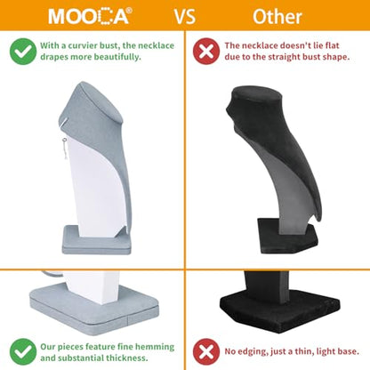 MOOCA 2 Pcs Linen Covered Wood Necklace Display Busts - Elegant Jewelry Chain Mannequins for Necklaces - 6 3/8 W x 4 1/4 D x 10 H in, Dim Grey - color: 5) Dim Grey Linen, 2 pieces