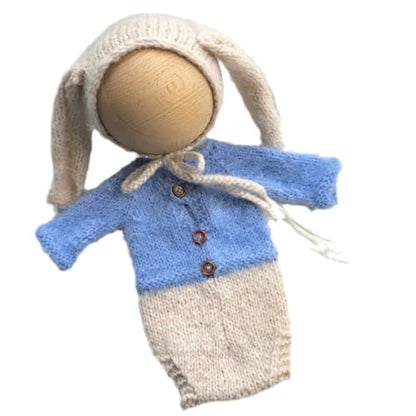 Newborn Photography Outfits Boy Girl Baby Photography Props Easter Bunny Rabbit Knit Newborn Outfits Photo Prop - color: Blue