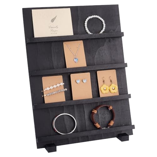 PH PandaHall 4-Tier Wooden Jewelry Tower Earring Display Stand Retail Jewelry Display Riser Removable Showcase with Slots Earring Display Card Holder for Selling Showing Exhibition Jewelry Storage - color: Black-4-Tier