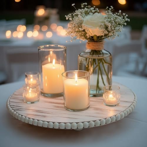 Efavormart 3-Pack Antique White Wooden Charger Plates, 13" Round Beaded Wood Table Centerpiece, Rustic Farmhouse Decor for Wedding, Dining, & Holiday Events - size: 13"