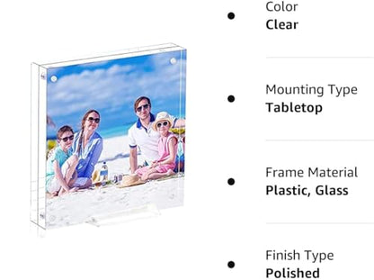 2 pack 8x8 Acrylic Picture Frame Clear Double Sided Magnetic Picture Frame Desktop Display with Photo Frame Support Stand Best Gift for Family, Baby, Document Photo Frames- Free Soft Microfibe - size: 8x8"-2