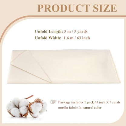PEASUG 100% Cotton Muslin Fabric, 63 Inch X 5 Yards Unbleached Muslin Fabric By The Yard, Medium Weight Draping Fabrics Suitable for Sewing Embroidery, Garments, Crafts Material-Natural - color: Natural Unbleached, size: 5 Yards