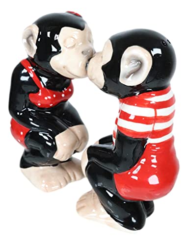 Ebros Gift Circus Carnival Red Jungle Male and Female Monkeys Chimpanzee Apes Couple Ceramic Salt and Pepper Shakers Figurine Set Wildlife Tropical Rainforest Monkey Sculpture
