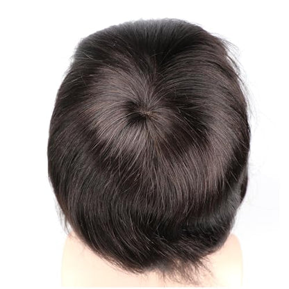 Toupee Mans Pieces and Hair System 100% Human Hair Mens Hairpiece Male Unit Mono Lace With Npu Around Lace Base Replacement 7x9 Inch 1B Off Black Strong Hold Undetectable Toupee System - color: 1B# Off black - Mono NPU, size: 7x9 Inch