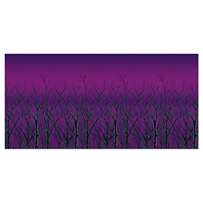 Beistle Spooky Forest Treetops Backdrops – 2 Printed Bare Tree Silhouette Plastic Wall Coverings for Halloween Haunted House Party Décor Indoor Scene Background Display, 4 Ft x 30 Ft Each - style: Spooky Forest Treetops - 2 Piece