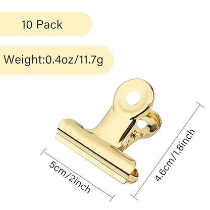 YUCHIYA 10 Pack Bulldog Clips with 10 Push-pins, Paper File Clips with Strong Spring, Large Metal Binder Clips, Seal Clamps for Coffee Tea Food Bags(Gold,2inch) - color: Gold, size: 2 inch