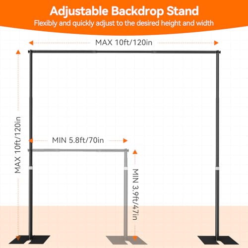 Pipe and Drape Backdrop Stand Kit 10x10ft, Heavy Duty Back Drop Adjustable Stand with Carry Bag, Metal Background Frame for Parties Wedding Birthday Decoration Photography Photo Booth Video - color: Black, size: 10x10ft
