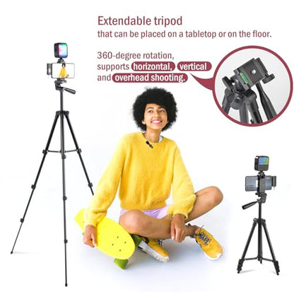 Vlogging Kit for iPhone,YouTube Starter Kit Beginner Content Creator Essentials Kit for Android with Tripod/Wireless Microphone/RGB Fill-in Light/Remote