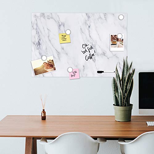 Navaris Magnetic Dry Erase Board - 24 x 36 inches Decorative White Board for Wall with Printed Design, Includes 5 Magnets and Marker - White Marble - style: White Marble