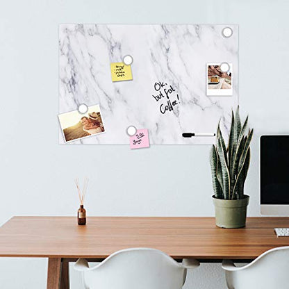 Navaris Magnetic Dry Erase Board - 24 x 36 inches Decorative White Board for Wall with Printed Design, Includes 5 Magnets and Marker - White Marble - style: White Marble