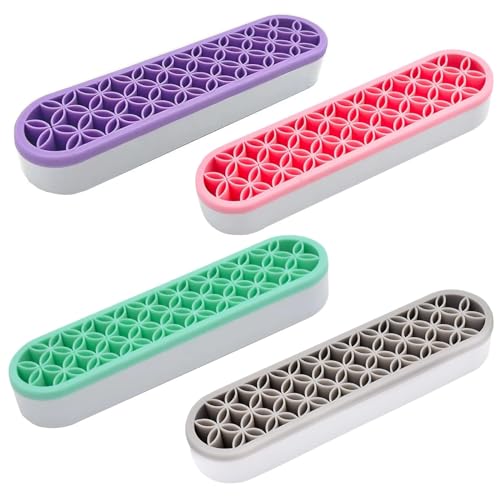 4 PCS Multi-Purpose Cosmetic Storage Box, Desktop Organizers Silicone Make Up Brush Storage Stand, Desktop Storage Box for Eyeliner Pencil, Painting Brush (Green/Pink/Grey/Purple) - color: Green+Pink+Grey+Purple
