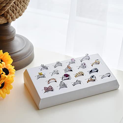 MOOCA 18 Slots Ring Tray Display, Slotted Ring Showcase Display Jewelry Organizer Stand, Jewelry Holder for Showcase, Premium White Leatherette - color: White Faux Leather, 18 slots