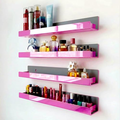 4 Pack 15 Inch Pink Reflective Acrylic Shelves, Pink Floating Shelves, Modern Sunglasses Essential Oil Picture Ledge Display Toy Storage Shelf - color: 15in-pink Mirror