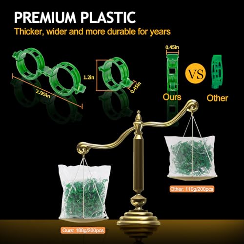 200Pcs Secured Plant Support Clips - Tomato Clips for String Trellis, Grape Vine Grid Clamp for Garden Netting Climbing Plants, Fixing Stem and Vine (Green) - color: 200pcs Green