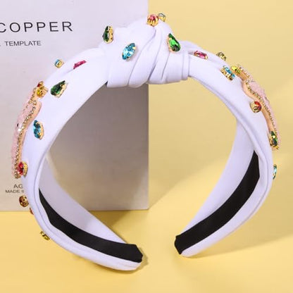 NVENF Easter Headband for Women Beaded Easter Rabbit Bunny Headband White Pink Crystal Pearl Knotted Hairband Happy Easter Hair Accessories Spring Holiday Headwear Outfits Gifts (Bunny A - White) - color: Bunny A - White