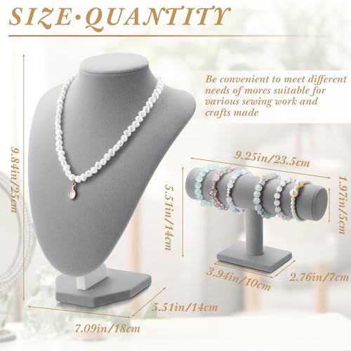 Huquary 6 Pcs Velvet Jewelry Display Set Necklace Display Stand T Bar Bracelet Holder Jewelry Bust for Home Store Trade Show(Gray) - color: Gray