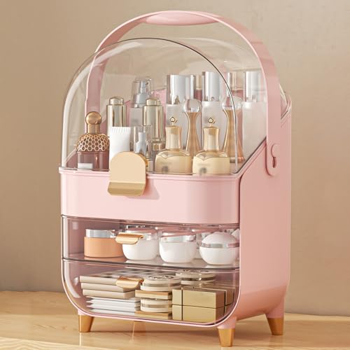 Makeup Organizer Countertop, Skincare Holder Bathroom Counter Organizer, Storage Box Cosmetic Display Cases, Teen Girl Gifts Make up Organizers for Vanity, Dresser (Pink) - color: Pink