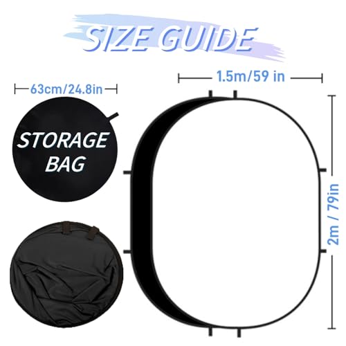 5 * 6.5 Ft Collapsible Backdrop Black White Pop Up Screen with Carrying Bag, Double Sided Foldable Backdrop Portable Background for Photography Auditions Headshots Gaming Streaming Video Calls - color: Black White