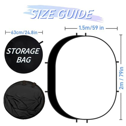 5 * 6.5 Ft Collapsible Backdrop Black White Pop Up Screen with Carrying Bag, Double Sided Foldable Backdrop Portable Background for Photography Auditions Headshots Gaming Streaming Video Calls - color: Black White