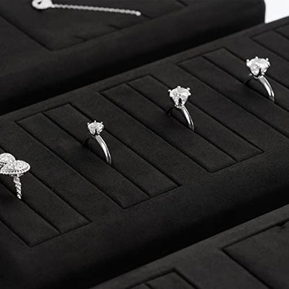 Oirlv Black Microfiber Jewelry Display Tray Showcase Jewelry Display Stand for Selling 5 Slots Ring Display Stand Ring Organizer Holder(TT07001) - size: 5 ring tray
