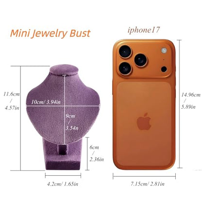 Mini Pendant Jewelry Display Stand Bust White PU Holder Black Velvet Mannequin Necklace Stand Wooden Portrait Model 12cm (Taro Purple) - color: Taro Purple