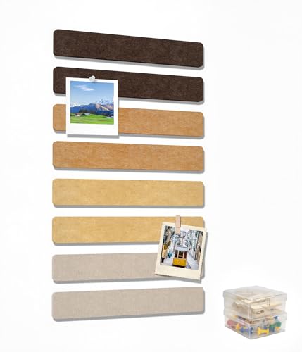 Cork Board Strips for Walls, 13" x 2" Felt Bulletin Board Bar Strip, 8 Pack Long Pin Board with Push Pins and Clips for Picture Photos, Maillard Brown - color: Maillard Brown
