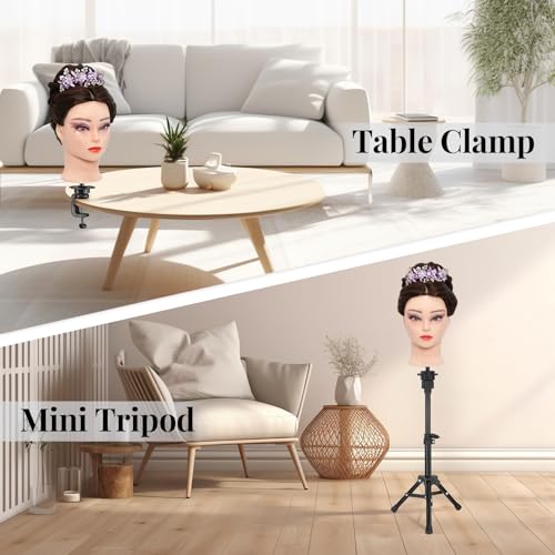 28 Inch Mannequin Head 80% Real Hair with Tripod Stand, Cosmetology Manikin Practice Doll Head,Braiding Hairdressing Head with Table Clamp + DIY Hair Styling Set #4 - color: Brown