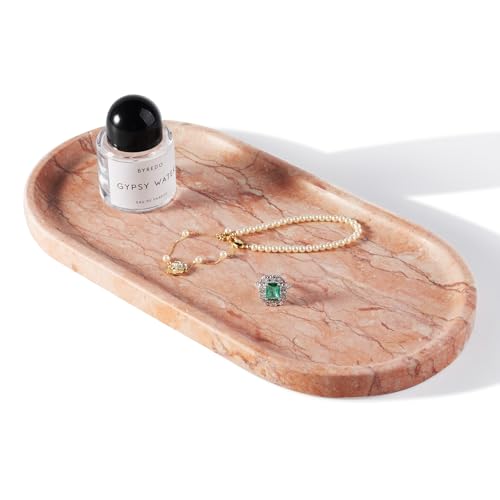Koville Norway Natural Marble Tray, 12"x6" Vanity Decorative Tray for Countertop, Catchall Tray for Perfume, Candles, Jewelry Dish - color: Spring Rose, size: 12" x 6" x 0.8"