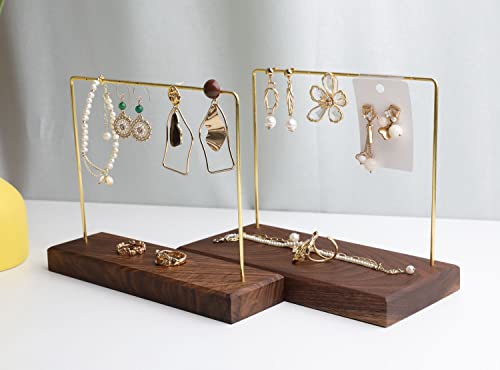 Walnut Earring holder for selling, Brass earring stands and displays for show, Wood Jewelry Storage hanging shelf for Girl Woman【Walnut U Shelf Height 5.91"-Small】