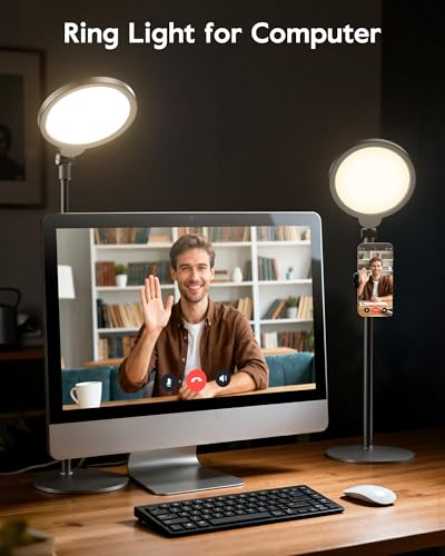 2 Packs Desk Ring Light with Stand, Adjustable Desktop Light with Phone Holder for Video Calls, Zoom Lighting for Computer/Laptop/Conference/Webcam, Video Light for Recording, Podcast,Photography - size: 2 Pack