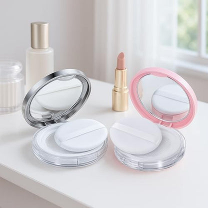 Tokusatsu 2-Pack Refillable Loose Powder Container with Puff & Mirror - 0.17 oz Travel Portable Empty Makeup Compact with Mesh for Women Girls (Pink, Silver) - color: Pink, Silver