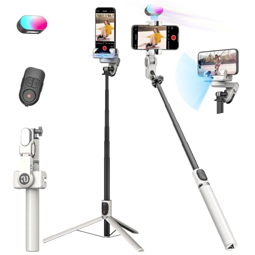 AOCHUAN Smartphone Gimbal Stabilizer, Smart Face Tracking Tripod Without APP - 4 in 1 Cellphone Gimbal Stabilizer for iPhone&Android Extended 108cm Rod with RGB Fill Light,M2PRO White - color: White