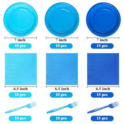 Serves 35 Guests Dusty Blue Plates and Napkins Party Supplies,7" Gradient Blue Birthday Dessert Paper Plates and Napkins,Disposable Party Dinnerware for Wedding,Graduation - color: Gradient Blue