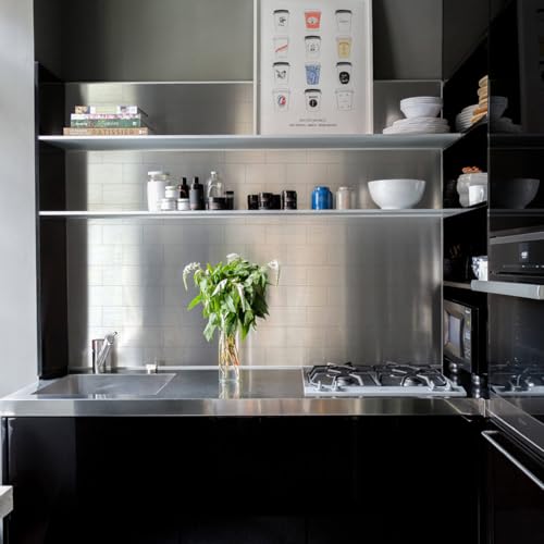 Vamos Tile 100-Piece Peel and Stick Backsplash Seamless Tile,3''x6'' Brushed Stainless Steel Metal Subway Tile,Stick on Backsplash for Kitchen/Bathroom/Laundry Room - color: Brushed Stainless