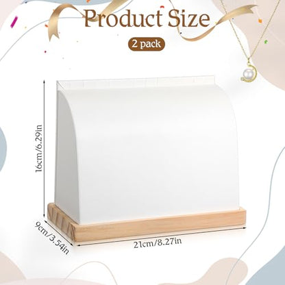 2 Pcs Cambered Wooden Necklace Display Stand with Soft PU Leather Mat, Necklace Bracelet Pendant Chokers Chains Organizer Holder, White Tabletop Jewelry Display Storage Holder for Selling Exhibition